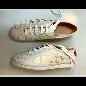 Authentic GUCCI Falacer GUCCY Stars Bee Leather Logo Sneaker Shoes